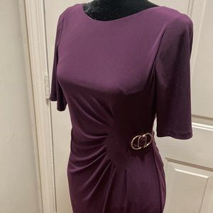 PLUM COLOR DRESS! Women's Short Sleeve Solid Ruched Waist Sheath Dress